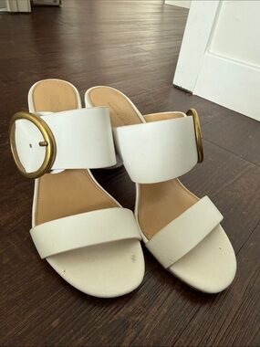 Michael Kors White Slide Mules with Gold Buckle